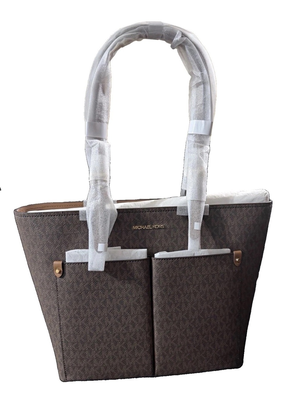 Michael Kors Brown Logo Tote with Front Pockets